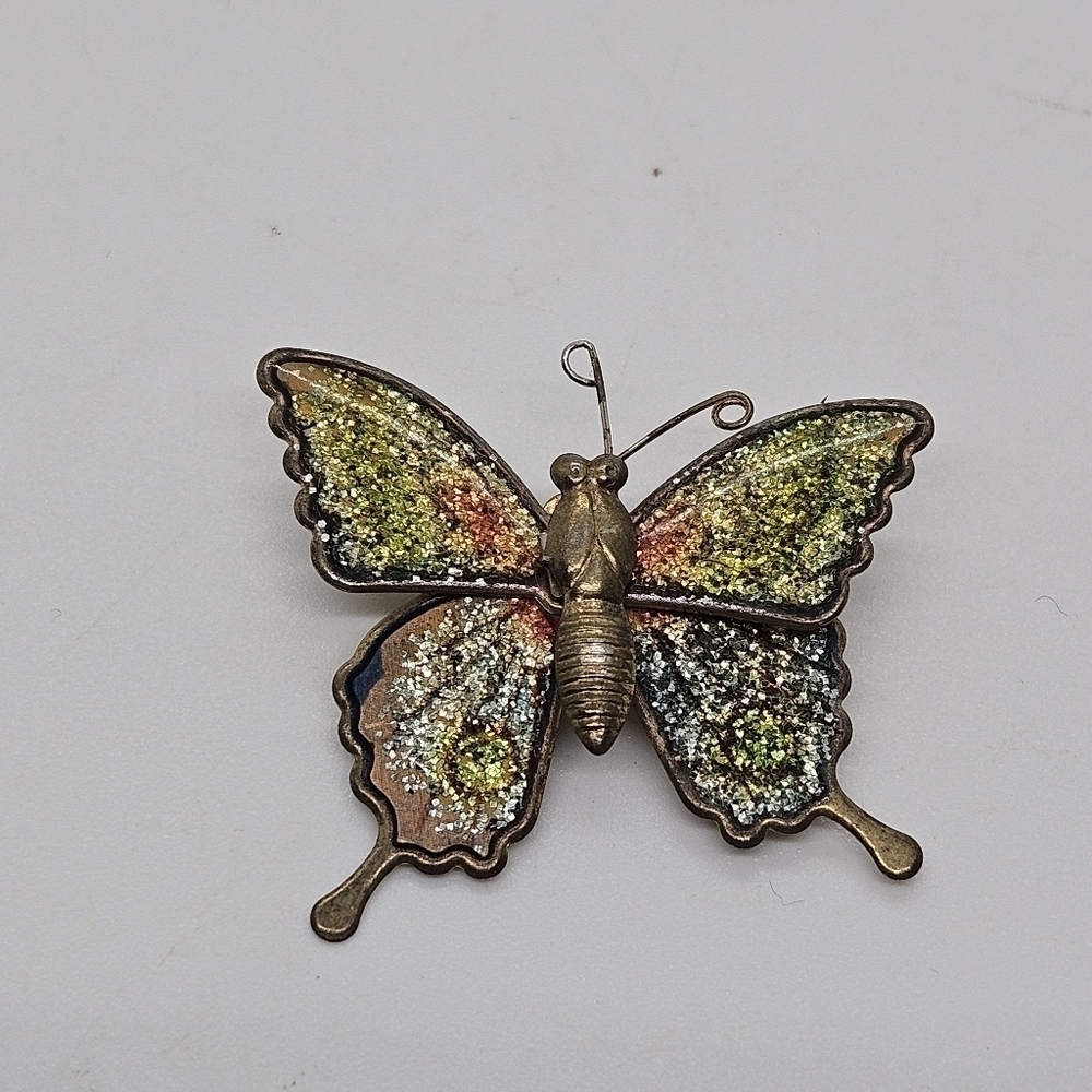 gold tone multicolor glittery butterfly pin